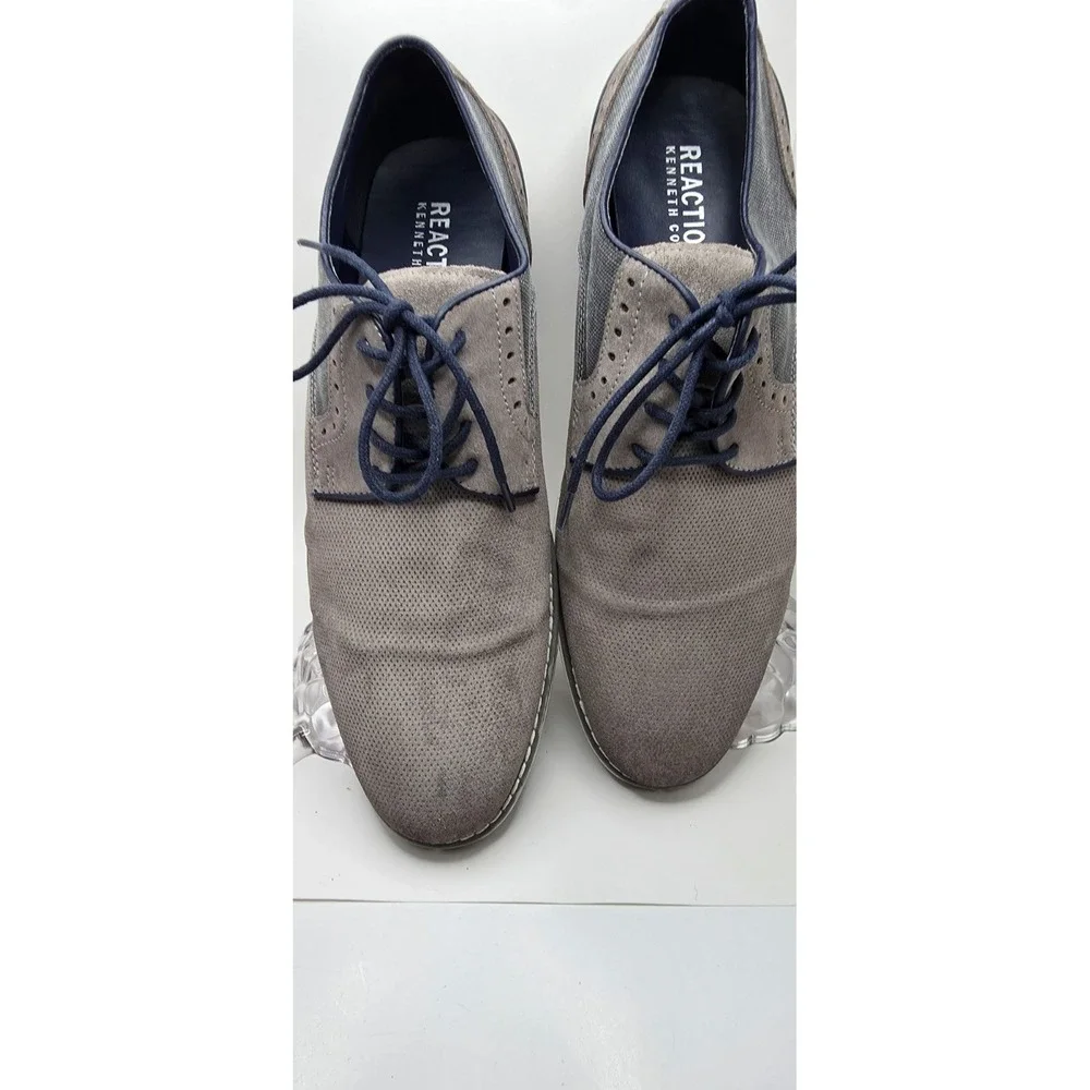 Kenneth Cole Reaction Weiser Grey Suede Navy Textile Lace Up Oxfords Mens 11.5 M